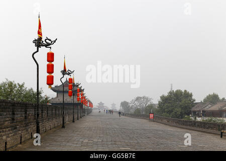 The ancient City Wall of Xi'an, Shaanxi, China. It is one of the oldest, largest and best preserved in all of China. Stock Photo