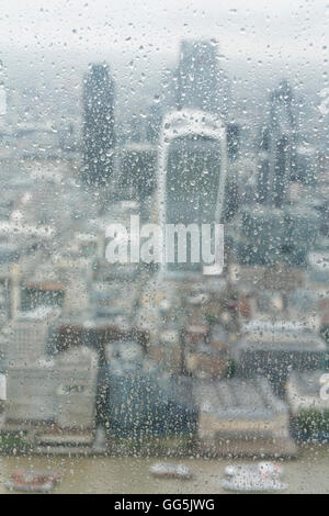 The Walkie Talkie skyscraper on a rainy, grey day taken from the top of the Shard, London's tallest skyscraper designed by Renzo Piano. Stock Photo