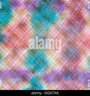 textile background - hand painted checkered pattern on linen batik fabric close up Stock Photo