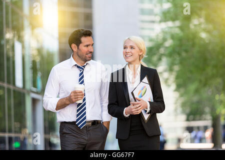 Business people having a coffee break in financial district Stock Photo