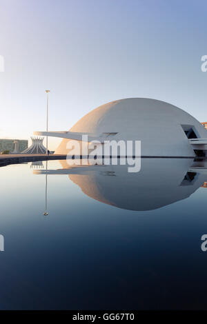 Honestino Guimaraes National Museum and Brasilia Metropolitan Cathedral by Oscar Niemeyer Stock Photo