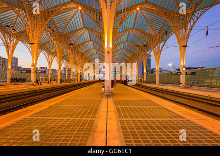 Oriente train station at sunset, Parque das Nacoes, Lisbon, Portugal, Europe Stock Photo