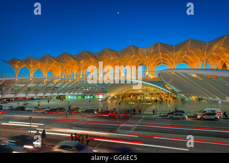 Oriente train station at the blue hour, Parque das Nacoes, Lisbon, Portugal, Europe Stock Photo