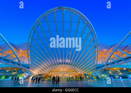 Oriente train station at the blue hour, Parque das Nacoes, Lisbon, Portugal, Europe Stock Photo