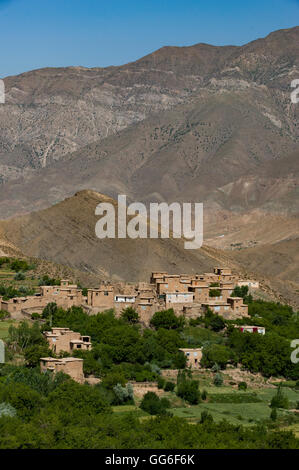 A village and terraced fields of wheat and potatoes in the Panjshir Valley, Afghanistan, Asia Stock Photo
