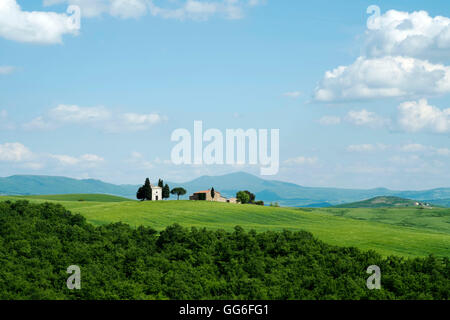 The Chapel of Our Lady of Vitaleta, Val D'Orcia, UNESCO World Heritage Site, Tuscany, Italy, Europe Stock Photo