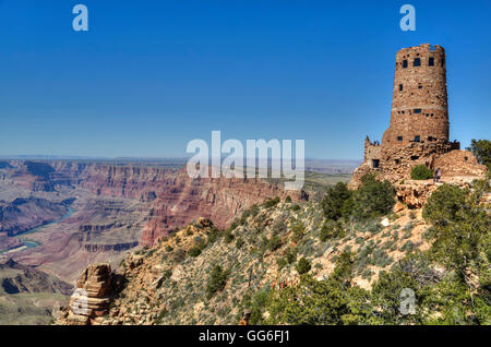 Watch Tower, Colorado River below, Desert View Point, South Rim, Grand Canyon National Park, UNESCO, Arizona, USA Stock Photo