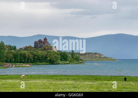 Hayravank Monastery (dating to the 9th century) on the bank of lake Sevan in Armenia Stock Photo