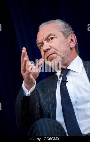 Lord Alan Sugar ....the many mainly despairing faces of the govts Enterprise Champion' at British Library event. Stock Photo