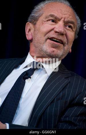 Lord Alan Sugar ....the many mainly despairing faces of the govts Enterprise Champion' at British Library event. Stock Photo