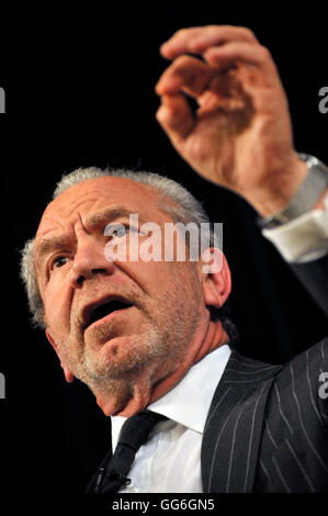 Lord Alan Sugar ....the many mainly despairing faces of the govts Enterprise Champion' at British Library event. Stock Photo