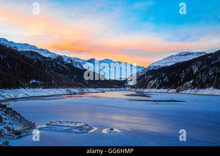 Frozen Marmorera See in the Morning /Switzerland Stock Photo