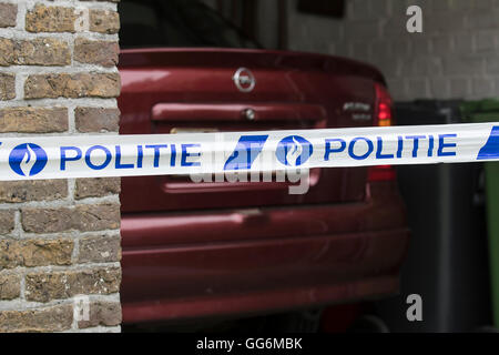Belgian police / politie tape at crime scene, Belgium Stock Photo