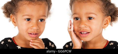 Portrait of beautiful happy little girl, isolated on white Stock Photo