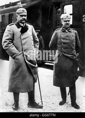 Field Marshal Paul von Hindenburg (1847-1934), Chief of the German General Staff, and his deputy, Erich Ludendorff (1865-1937). They served in those posts from August 1916 onwards. Photo from Bain News Service, c.1915. Stock Photo