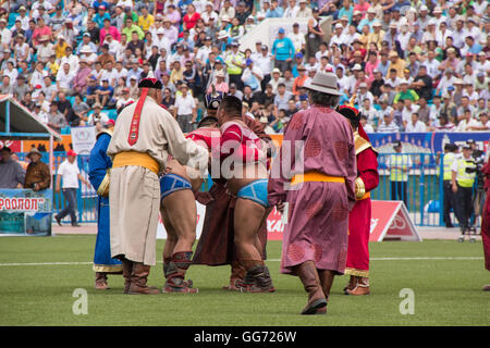 Naadam wrestling in Ulaabaatar Stock Photo