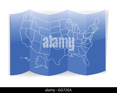 USA folded map in outlines. Realistic vector. Stock Vector