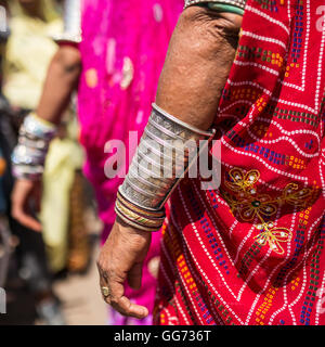 Rajasthani womens hands with traditional silver bracelets close-up Stock Photo
