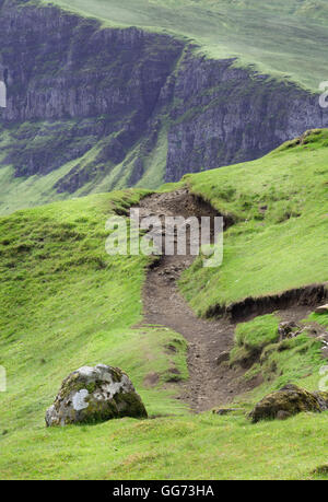 Empty Mountain Path Among Green Slopes of Scottish Highlands Stock Photo