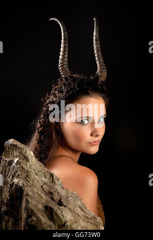 Capricorn or Goat woman, this photo is part of a series of twelve Zodiac signs of astrology Stock Photo