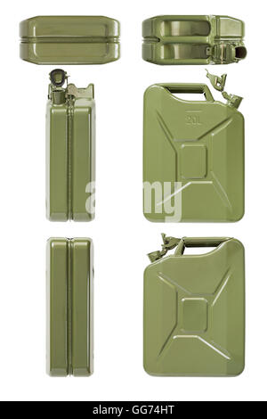 Open jerrycan. Set of all projections. Isolated on white. Stock Photo