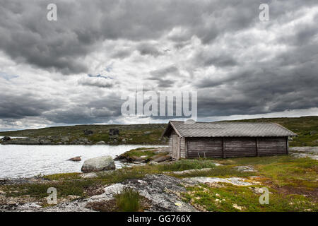 Landscape on the mountain passage between Oslo and Bergen in stormy weather Stock Photo