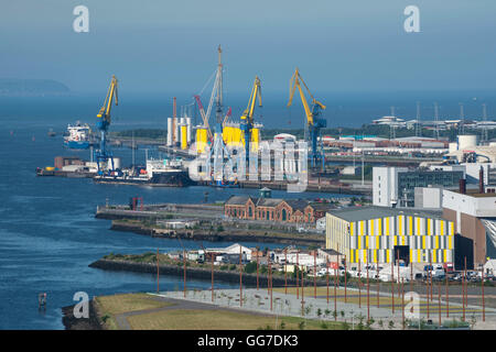 View of the Titanic building with the Harland and Wolff cranes, Belfast Stock Photo