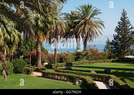 Israel,Middle East: the gardens of Mount of Beatitudes, a hill where Jesus is believed to have delivered the Sermon on the Mount Stock Photo