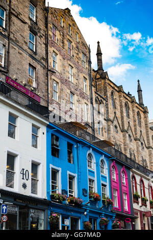 View of colourful shops on historic Victoria Street in the Old Town of Edinburgh , Scotland, United Kingdom Stock Photo