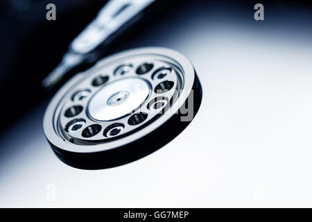 computer hard drive, opened HDD drive, close up. Stock Photo