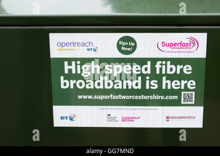 Sign on junction box from BY Openreach high speed broadband service. Stock Photo