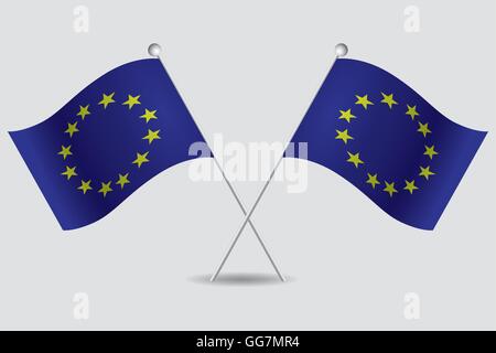 a pair of flags of the european union in grey background Stock Vector