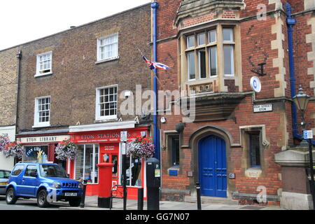 Eton Public Library and Eton Stationers, High Street, Eton, Berkshire, England, Great Britain, United Kingdom, UK, Europe Stock Photo