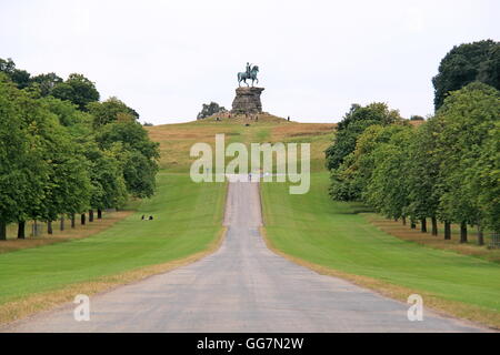 The Copper Horse equestrian statue of King George III that looks down the Long Walk to Windsor Castle from Snow Hill, Windsor Great Park, England, UK Stock Photo