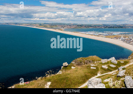 Chesil beach seen from the Isle of Portland, Dorset, England Stock Photo