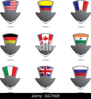 a set of arrow pins with flags within them Stock Vector