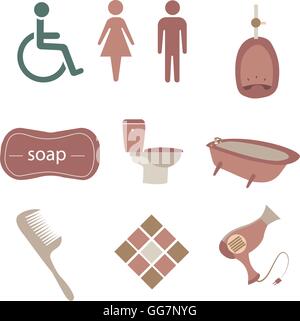 a set of bathroom icons on a white background Stock Vector