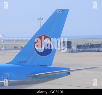 Korean Air airplane the flag carrier and the largest airline of south Korea headquartered in Seoul. Stock Photo