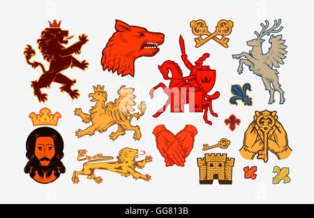 Medieval symbols or icons. Collection vector logos Stock Vector