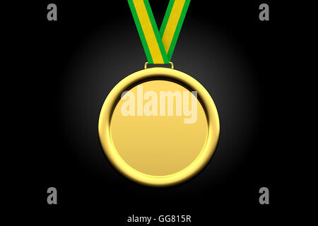 3D rendering of blank gold medal isolated on black. Stock Photo