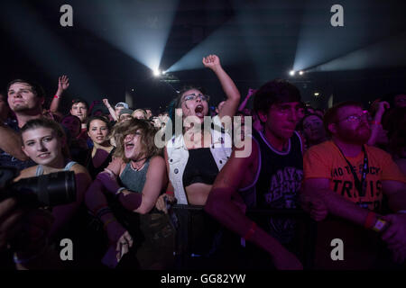 Blink-182 fans watch as they perform at Gexa Energy Pavilion Friday, July 29, 2016. Stock Photo