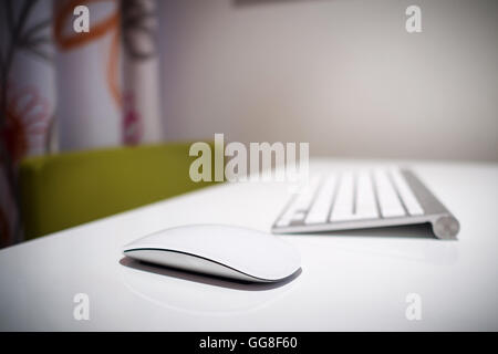 closeup view of peripheral equipment of computer on white table Stock Photo