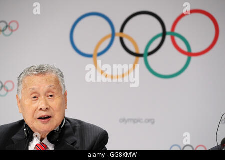 Yoshiro Mori, AUGUST 3, 2016 : Tokyo 2020 Organising Committee announces Additional Event Programme for Tokyo 2020 after the 129th International Olympic Committee session during the Rio 2016 Olympic Games in Rio de Janeiro, Brazil. Softball/Baseball, Karate, Skateboarding, Surfing and Sports Climbing were added to the list of sports for Tokyo 2020. © Yohei Osada/AFLO SPORT/Alamy Live News