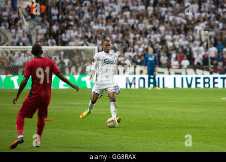 Copenhagen, Denmark. August 3rd 2016. Andreas Cornelius (11) of FC Copenhagen during the UEFA Champions League qualification match between FC Copenhagen and FC Astra Giurgiu at Telia Parken. FC Copenhagen won the match 3-0 and a through to the play-off round. Credit:  Samy Khabthani/Alamy Live News Stock Photo