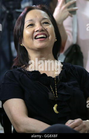 Quezon City, Philippines. 10th Aug, 2016. Former Philippine President Gloria Macapagal-Arroyo smiles inside the Veterans Memorial Medical Center (VMMC) in Quezon City, the Philippines, Aug. 10, 2016. Gloria Macapagal-Arroyo donated dialysis machines on her return to the VMMC, where she was formerly incarcerated, just three weeks after she was freed due to the dismissal of her plunder case. © Rouelle Umali/Xinhua/Alamy Live News Stock Photo