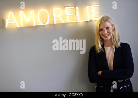 Berlin, Germany. 09th Aug, 2016. The founder of the company Amorelie, Lea-Sophie Cramer, stands in the conference room of her company in Berlin, Germany, 09 August 2016. Photo: Wolfgang Kumm/dpa/Alamy Live News Stock Photo