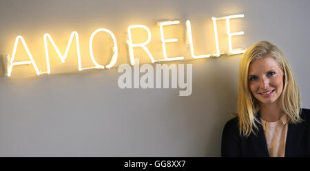 Berlin, Germany. 09th Aug, 2016. The founder of the company Amorelie, Lea-Sophie Cramer, stands in the conference room of her company in Berlin, Germany, 09 August 2016. Photo: Wolfgang Kumm/dpa/Alamy Live News Stock Photo