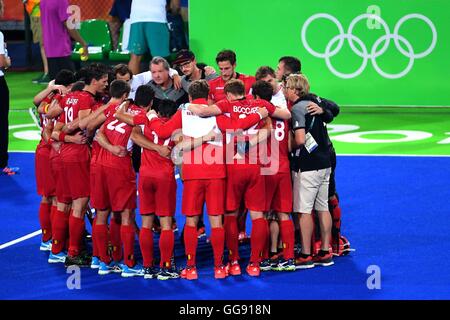 Rio de Janeiro, Brazil. 09th Aug, 2016. Belgian Team pictured during Belgium versus Australia Men's Pool A, Hockey Match 18 at the Olympic Hockey Centre © Action Plus Sports/Alamy Live News Stock Photo