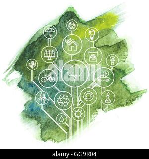 Ecology Infographic With Aquarelle Stain Stock Vector