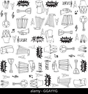 Collection stock music doodles set Stock Vector